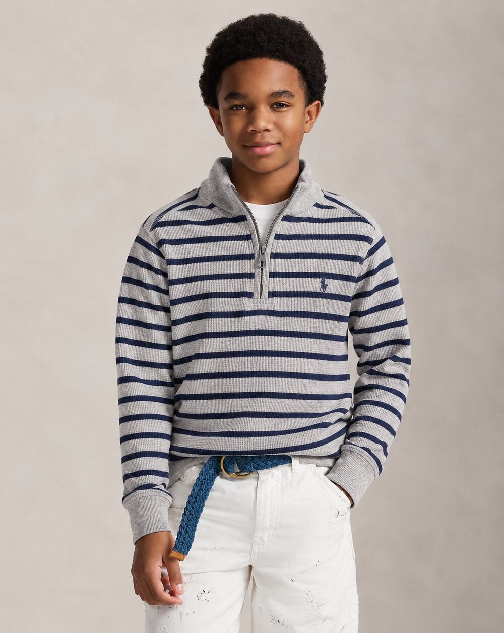 Polo Ralph Lauren boys Striped Waffle Quarter-Zip Sweatshirt